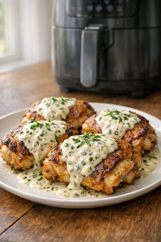 Air Fryer Chicken Thighs with Creamy Tarragon Sauce