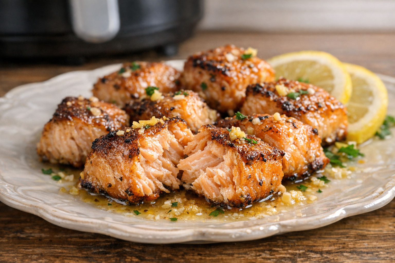Air Fryer Salmon Bites with Lemon Garlic Butter