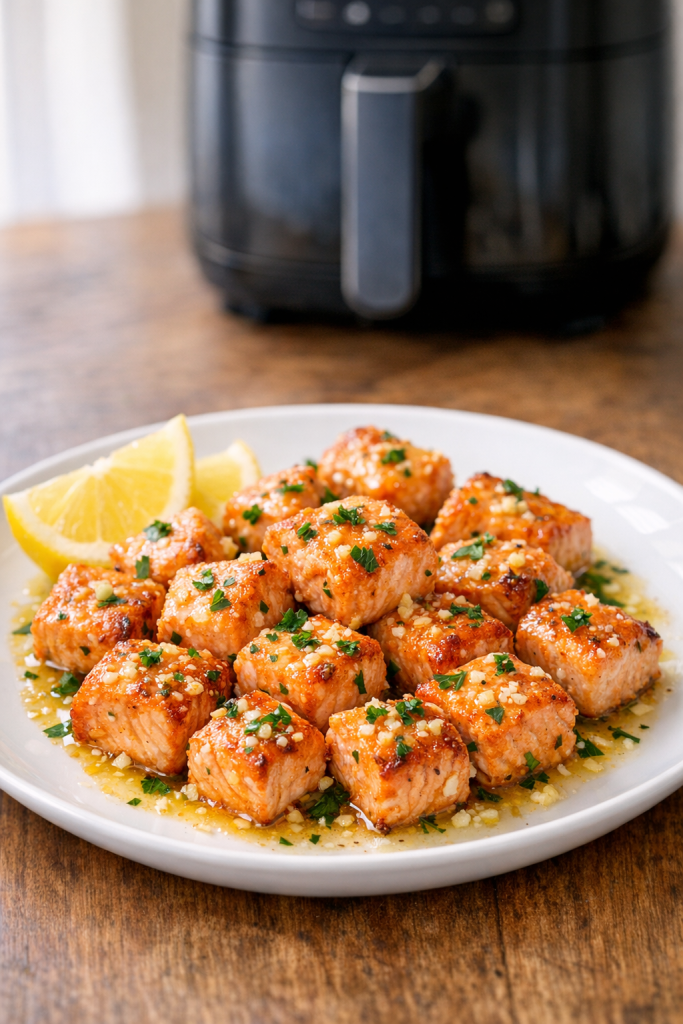 Air Fryer Salmon Bites with Lemon Garlic Butter