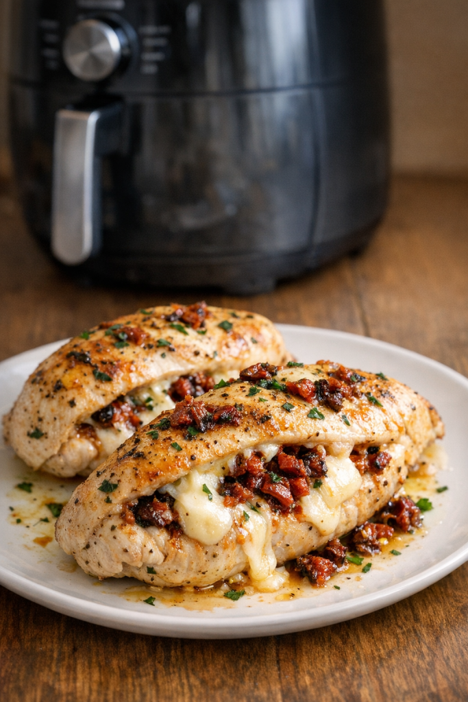 Air Fryer Chicken Breast with Sun-Dried Tomatoes and Mozzarella