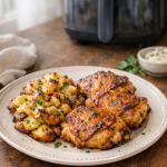 Air Fryer Chicken Thighs with Crispy Smashed Potatoes