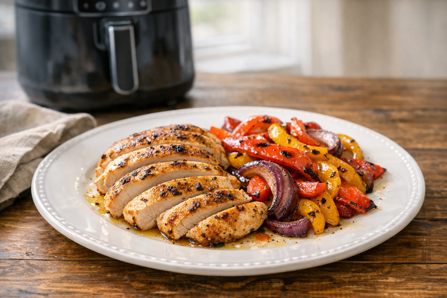 Air Fryer Chicken Breast with Roasted Bell Peppers