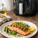 Air Fryer Salmon with Pistachio Crust and Fresh Herbs