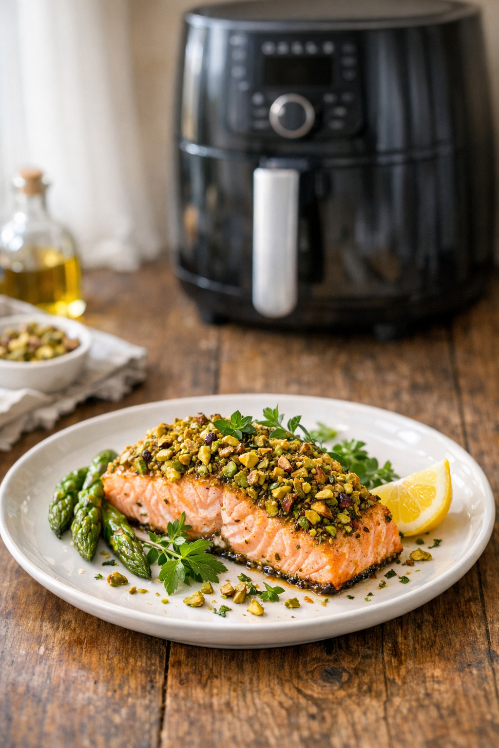 Air Fryer Pistachio Crusted Salmon with Fresh Herbs