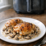 Air Fryer Chicken Thighs with Mushroom Cream Sauce