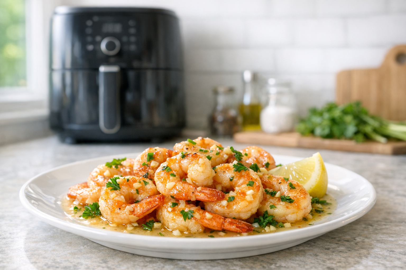 Air Fryer Shrimp with White Wine Garlic Sauce