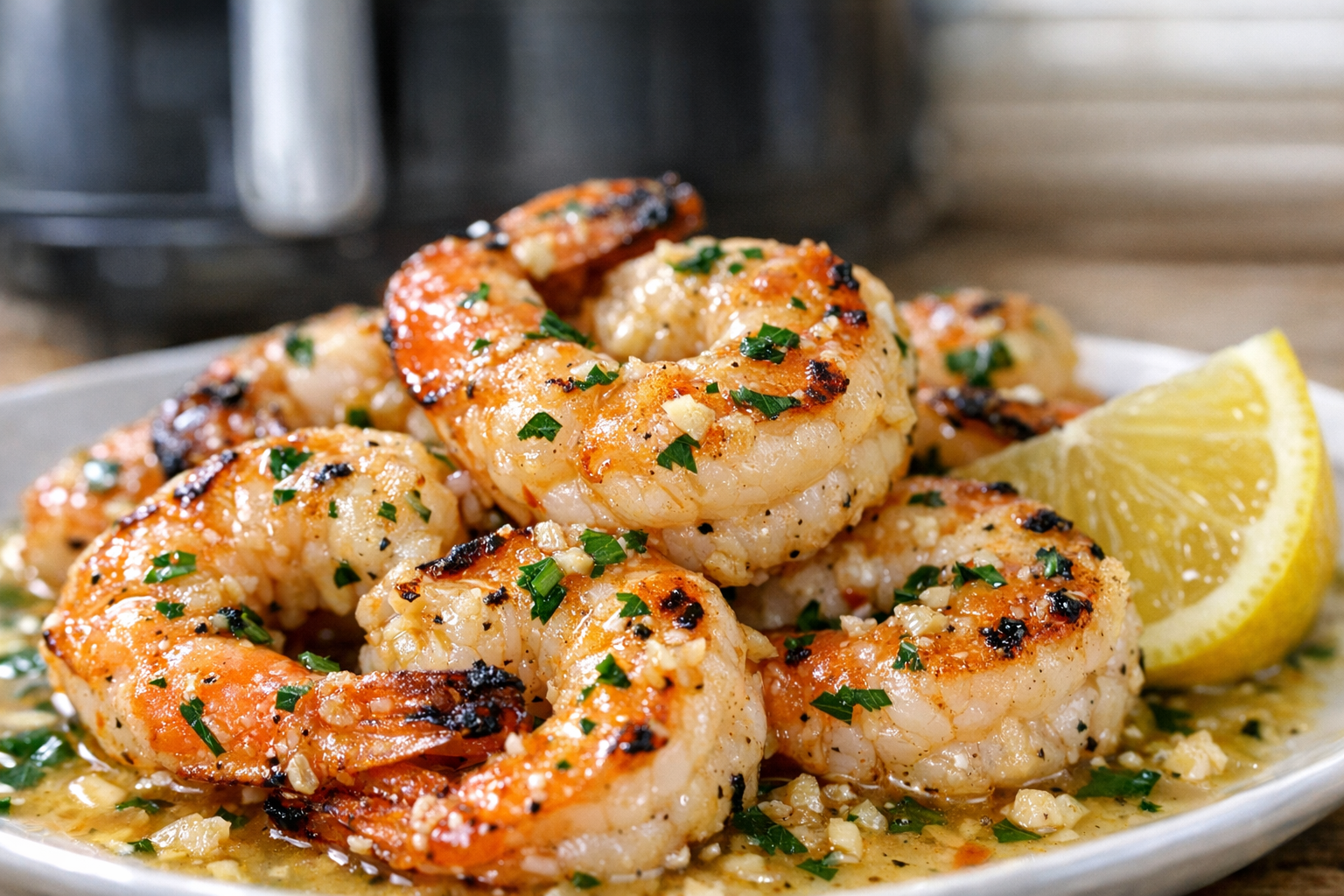 Air Fryer Shrimp with White Wine Garlic Sauce