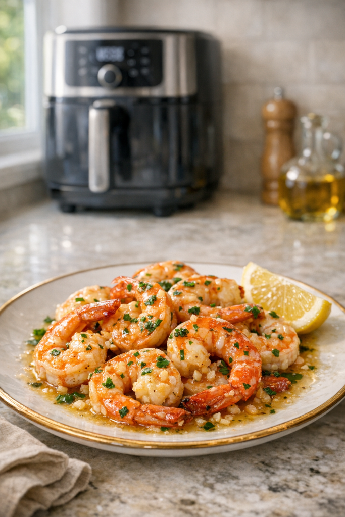 Air Fryer Shrimp with White Wine Garlic Sauce