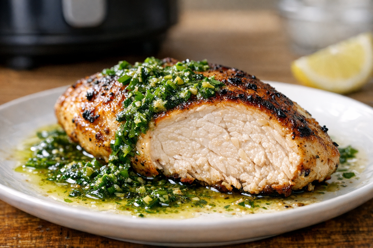 Air Fryer Chicken Breast with Fresh Parsley Pistou