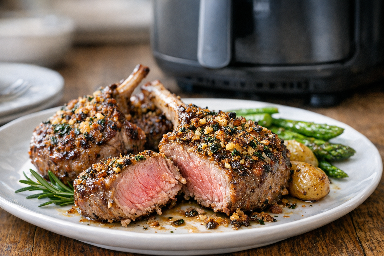 Air Fryer Lamb Chops with Garlic Herb Crust