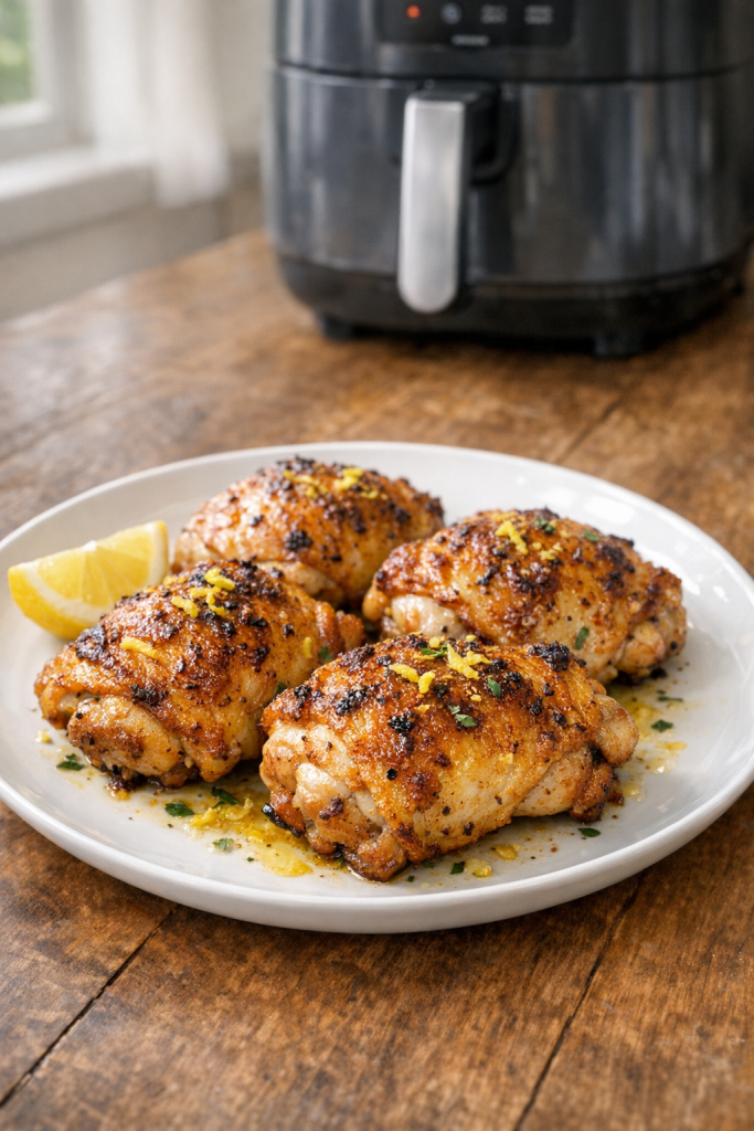 Air Fryer Chicken Thighs with Lemon Olive Oil Marinade