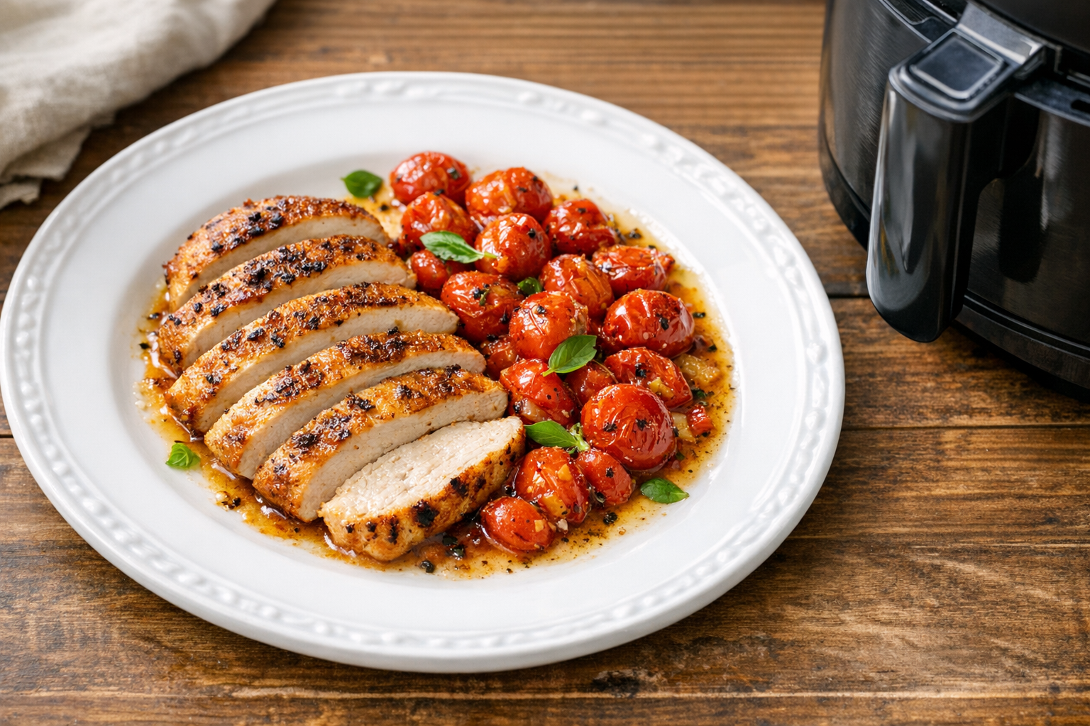 Air Fryer Chicken Breast with Roasted Cherry Tomatoes
