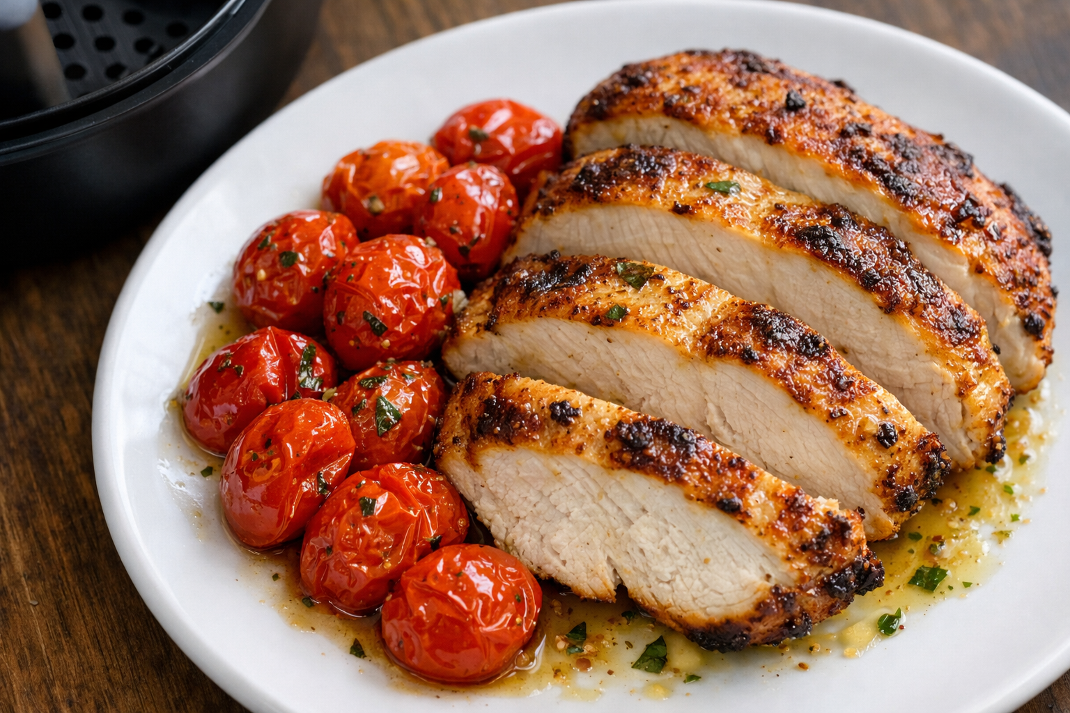 Air Fryer Chicken Breast with Roasted Cherry Tomatoes