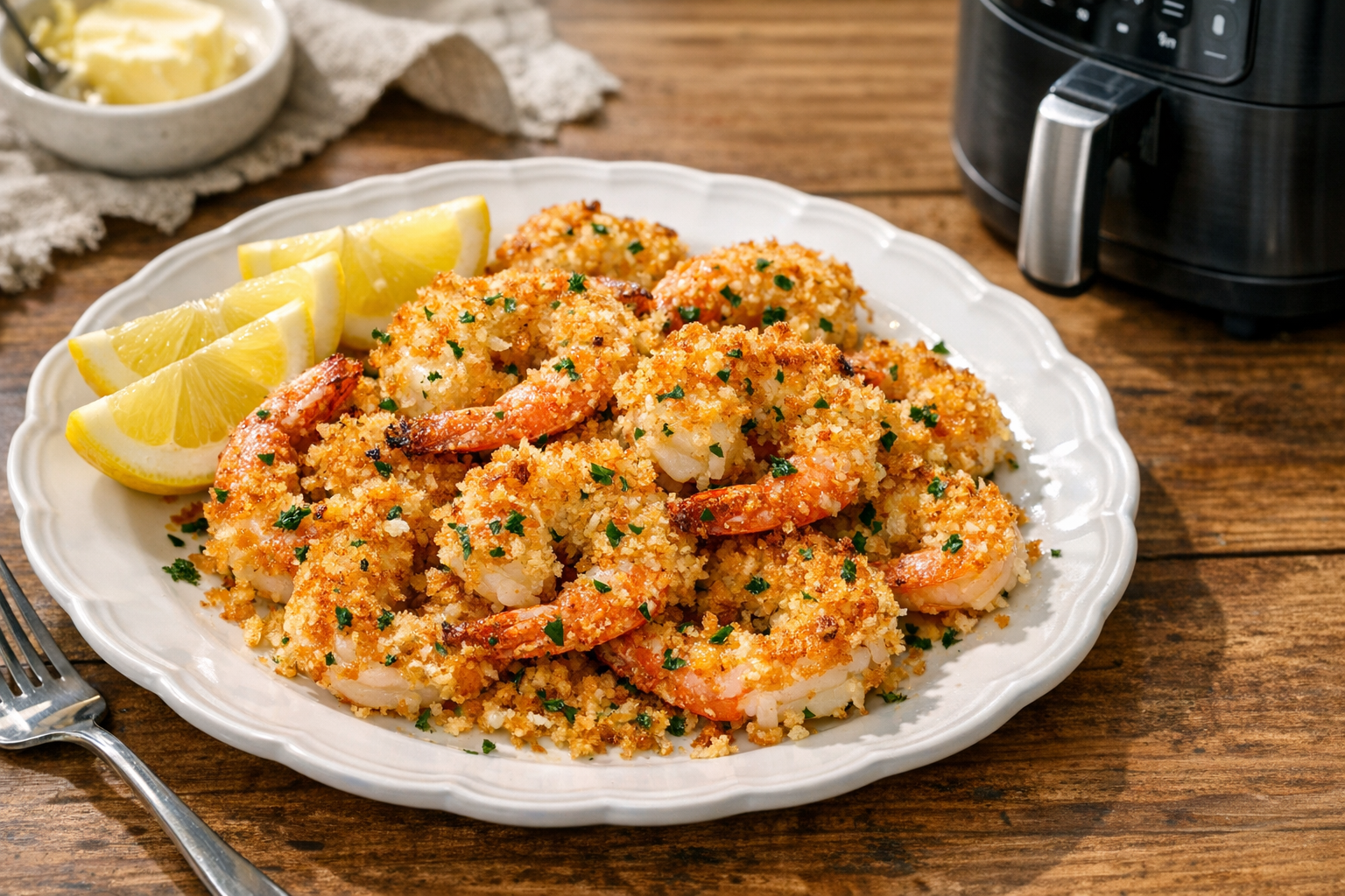 Air Fryer Shrimp with Buttered Panko Crust