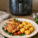 Air Fryer Chicken Thighs with Crispy Polenta Cubes