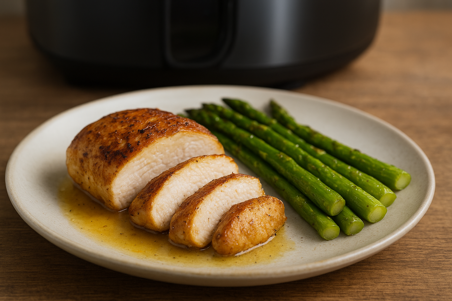 Air Fryer Chicken Breast with Asparagus & Lemon Butter