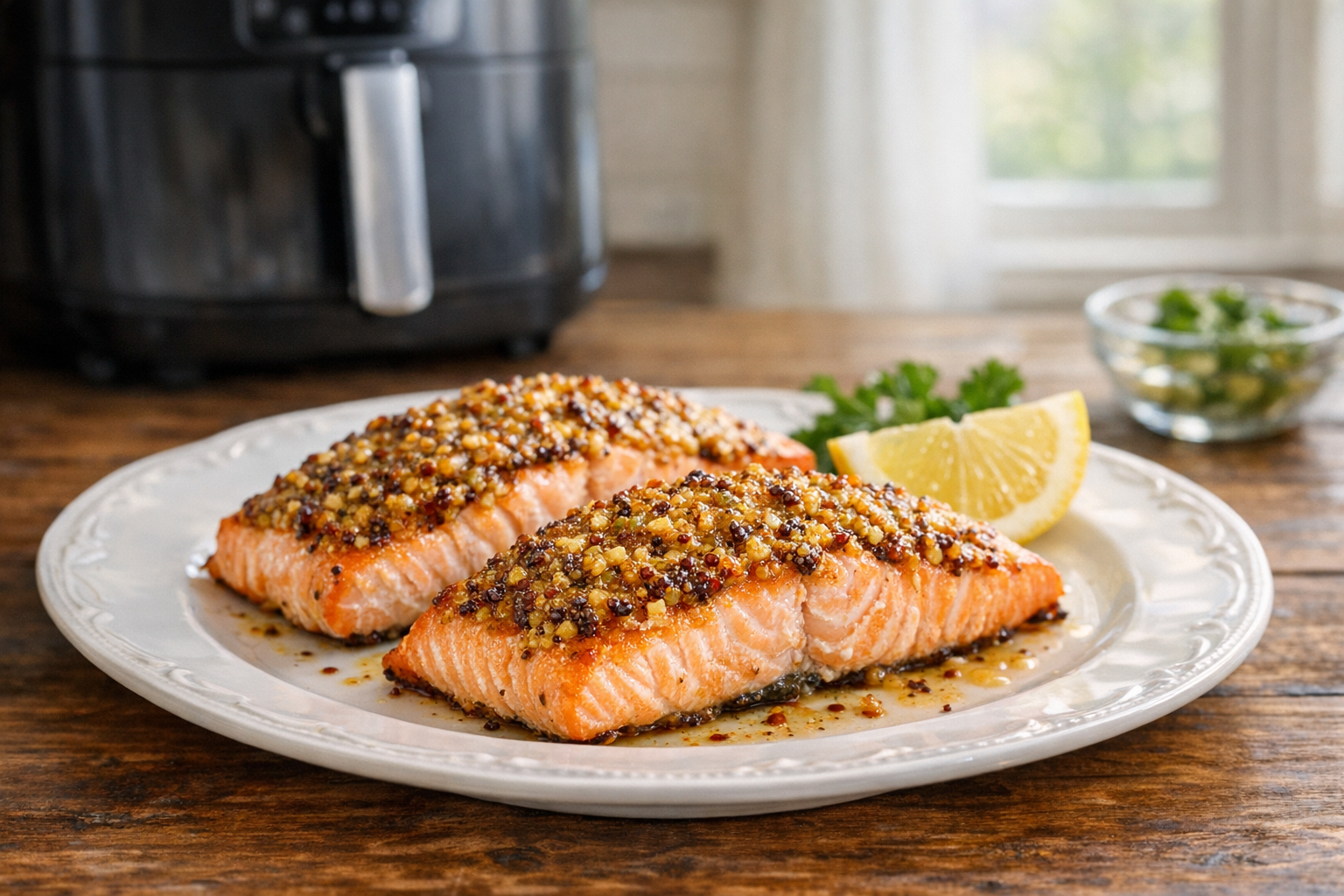 Air Fryer Salmon with Garlic Mustard Crust