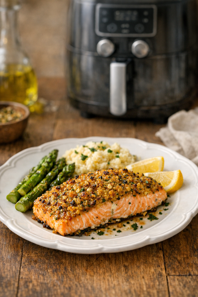 Air Fryer Salmon with Garlic Mustard Crust
