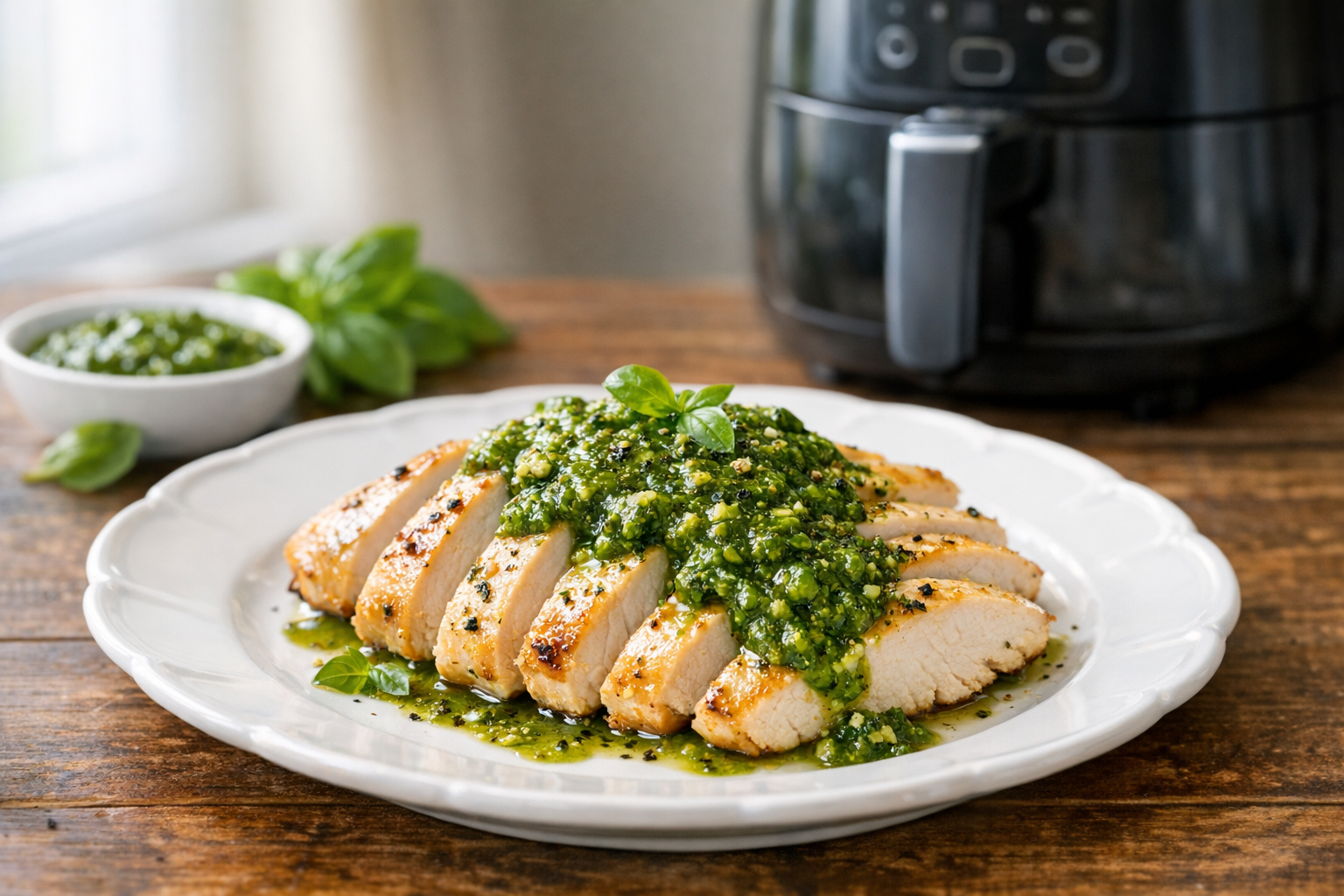 Air Fryer Chicken Breast with Fresh Basil Pesto