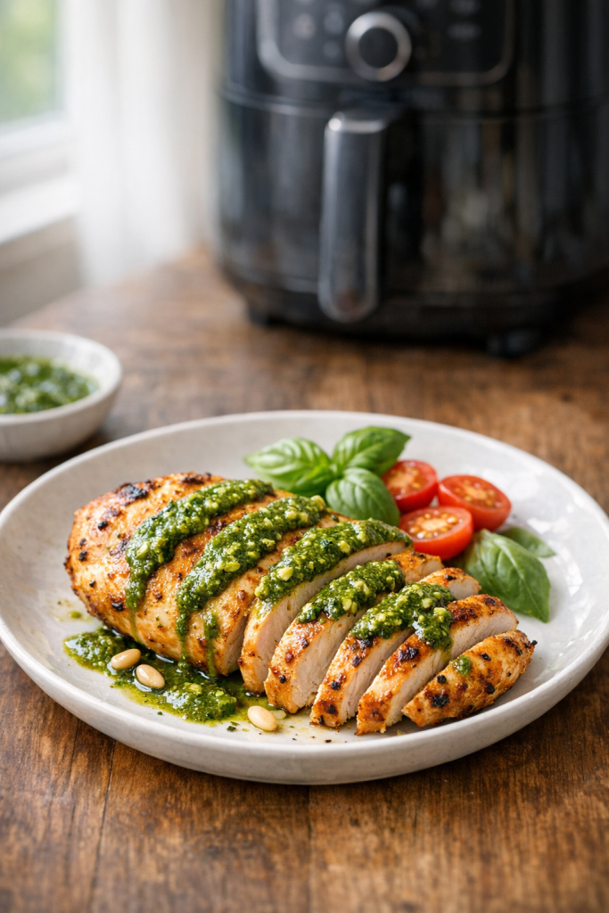 Air Fryer Chicken Breast with Fresh Basil Pesto