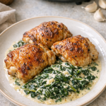 Air Fryer Chicken Thighs with Creamy Garlic Spinach Air Fryer Chicken Thighs with Creamy Garlic Spinach