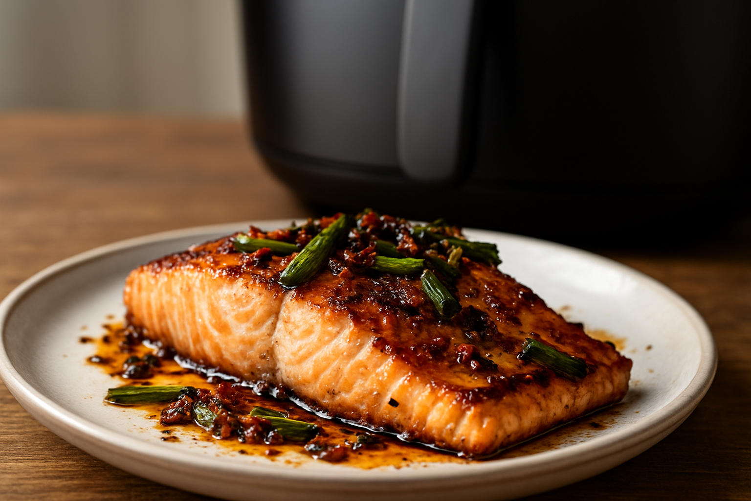 Air Fryer Salmon with Charred Scallion Oil & Chili Crisp