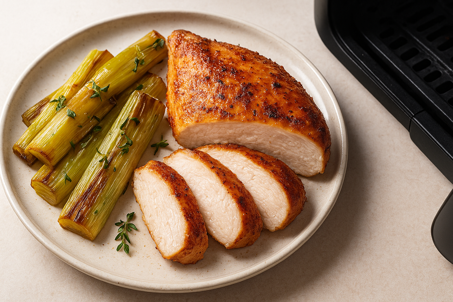 Air Fryer Chicken Breast with Roasted Leeks & Thyme
