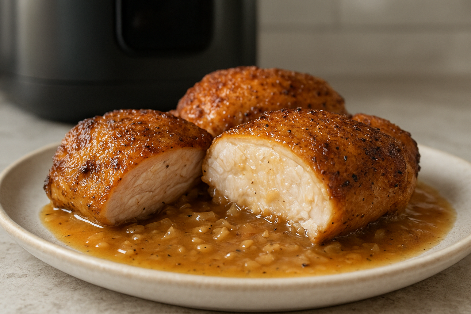 Air Fryer Chicken Thighs with Dijon Shallot Sauce