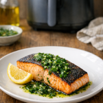Air Fryer Salmon with Crispy Skin and Herb Oil