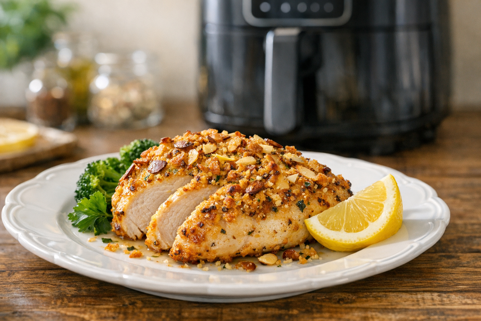 Air Fryer Chicken Breast with Lemon Almond Crust