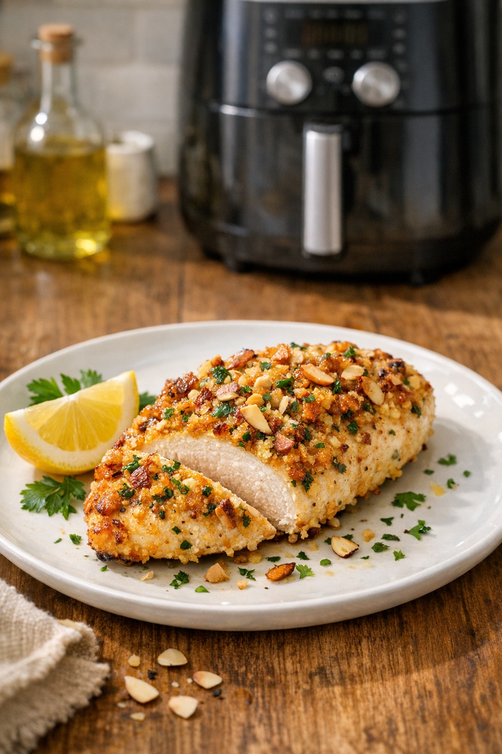 Air Fryer Chicken Breast with Lemon Almond Crust