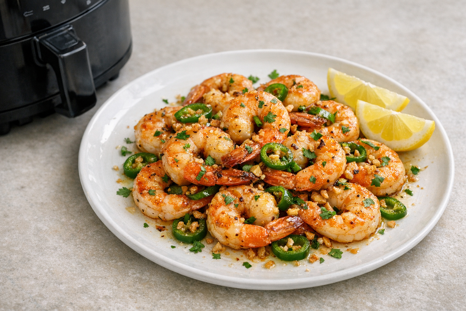 Air Fryer Shrimp with Green Chili and Garlic