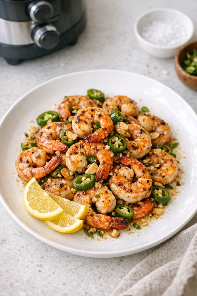 Air Fryer Shrimp with Green Chili and Garlic