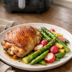 Air Fryer Chicken Thighs with Spring Vegetable Medley