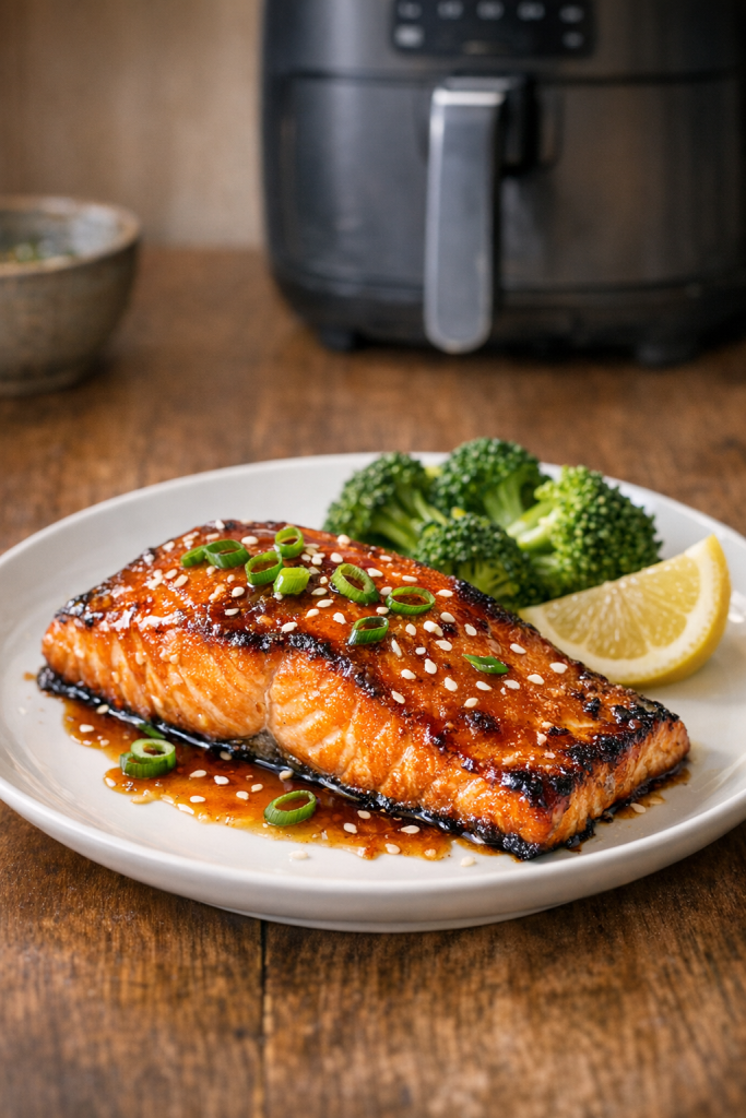 Air Fryer Salmon with White Miso and Honey Glaze