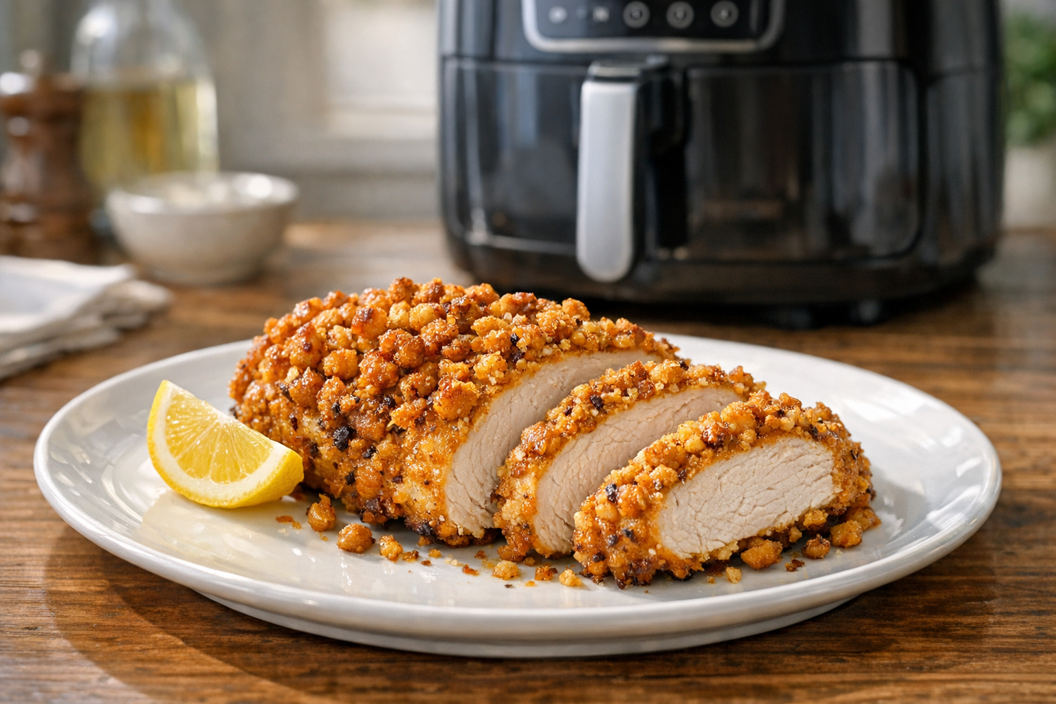 Air Fryer Chicken Breast with Crispy Chickpea Crust