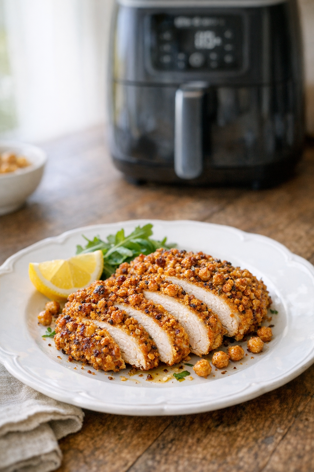 Air Fryer Chicken Breast with Crispy Chickpea Crust
