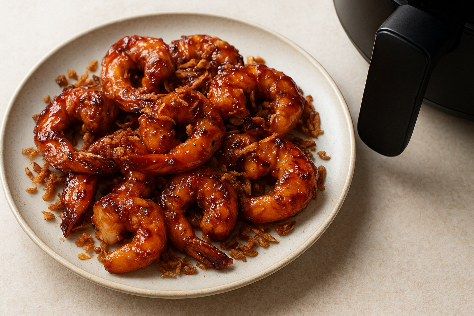 Air Fryer Tamarind Shrimp with Crispy Shallots