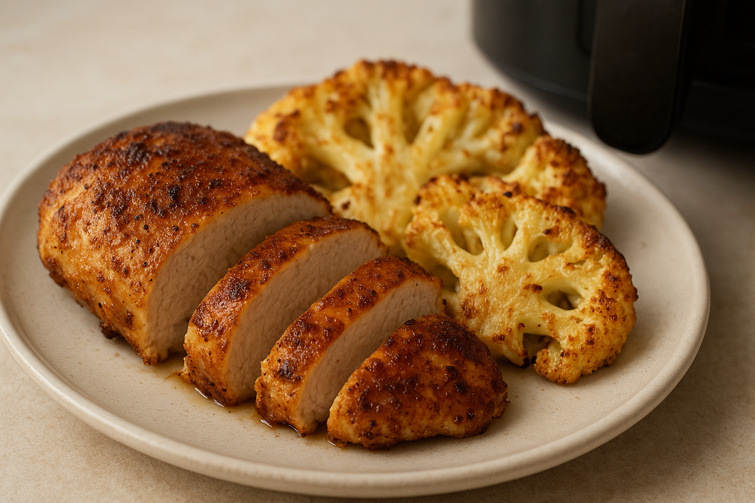 Air Fryer Chicken Breast and Cauliflower Steaks