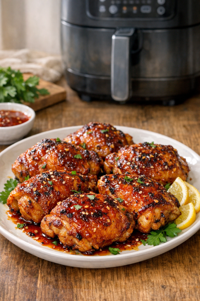 Air Fryer Chicken Thighs with Harissa Honey Glaze