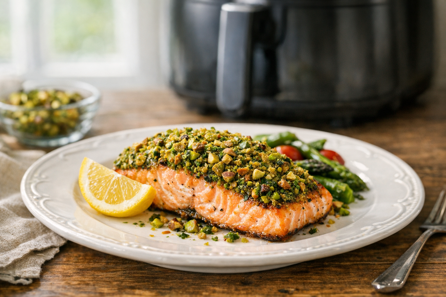 Air Fryer Salmon with Pistachio Herb Crust Recipe