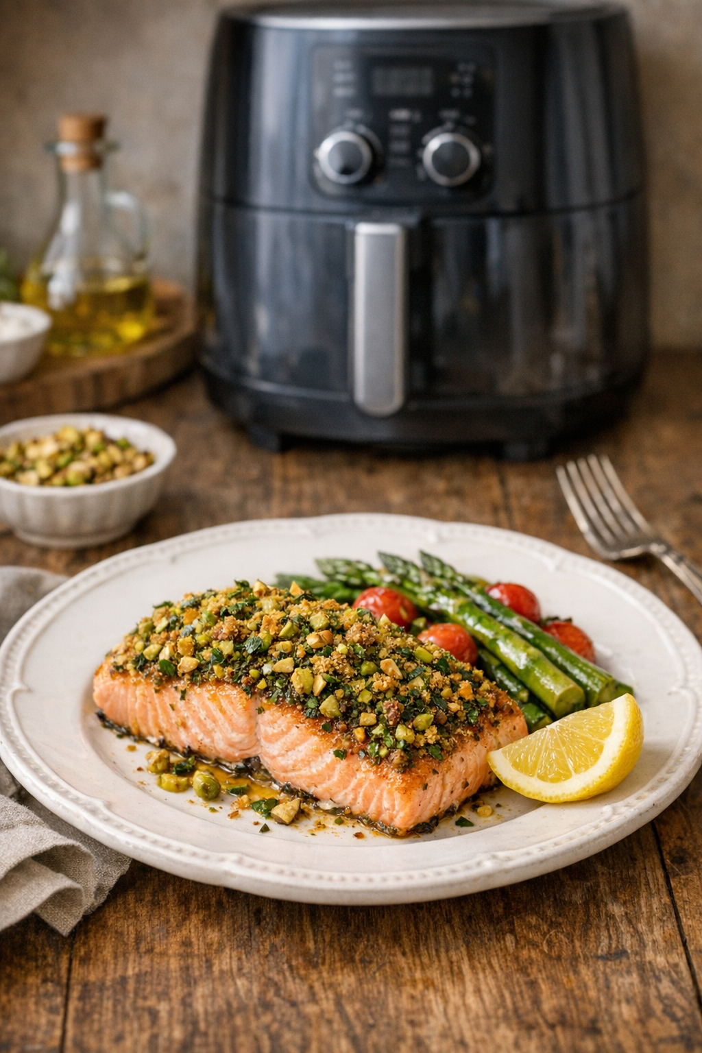 Air Fryer Salmon with Pistachio Herb Crust Recipe