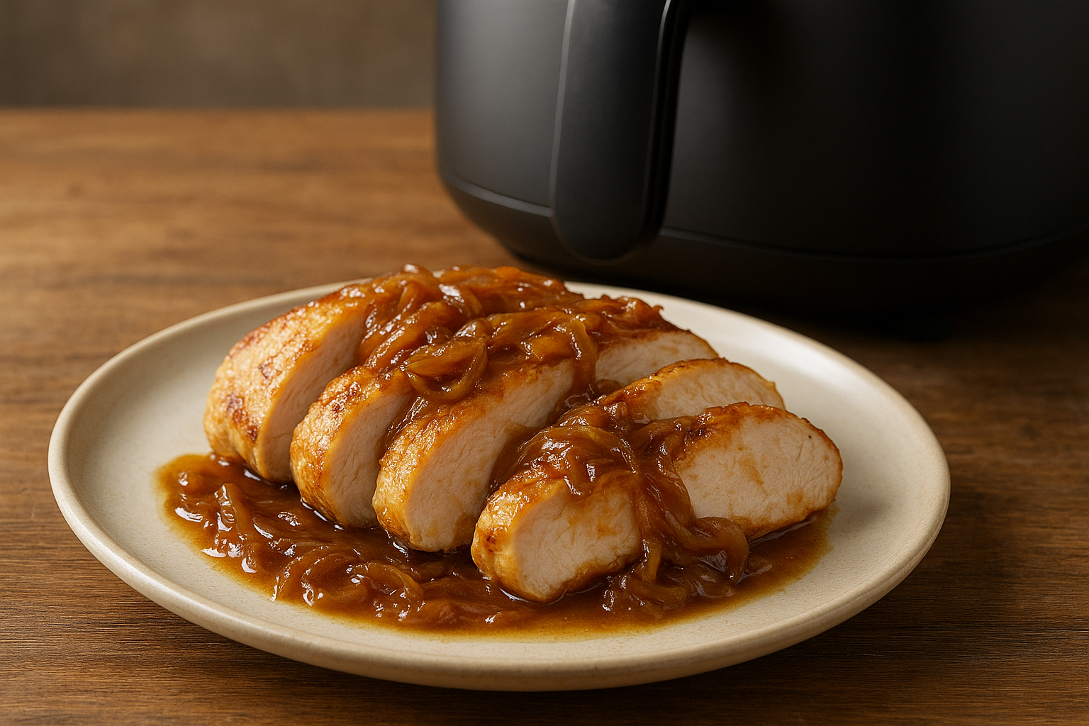 Air Fryer Chicken Breast with Caramelized Onion Sauce