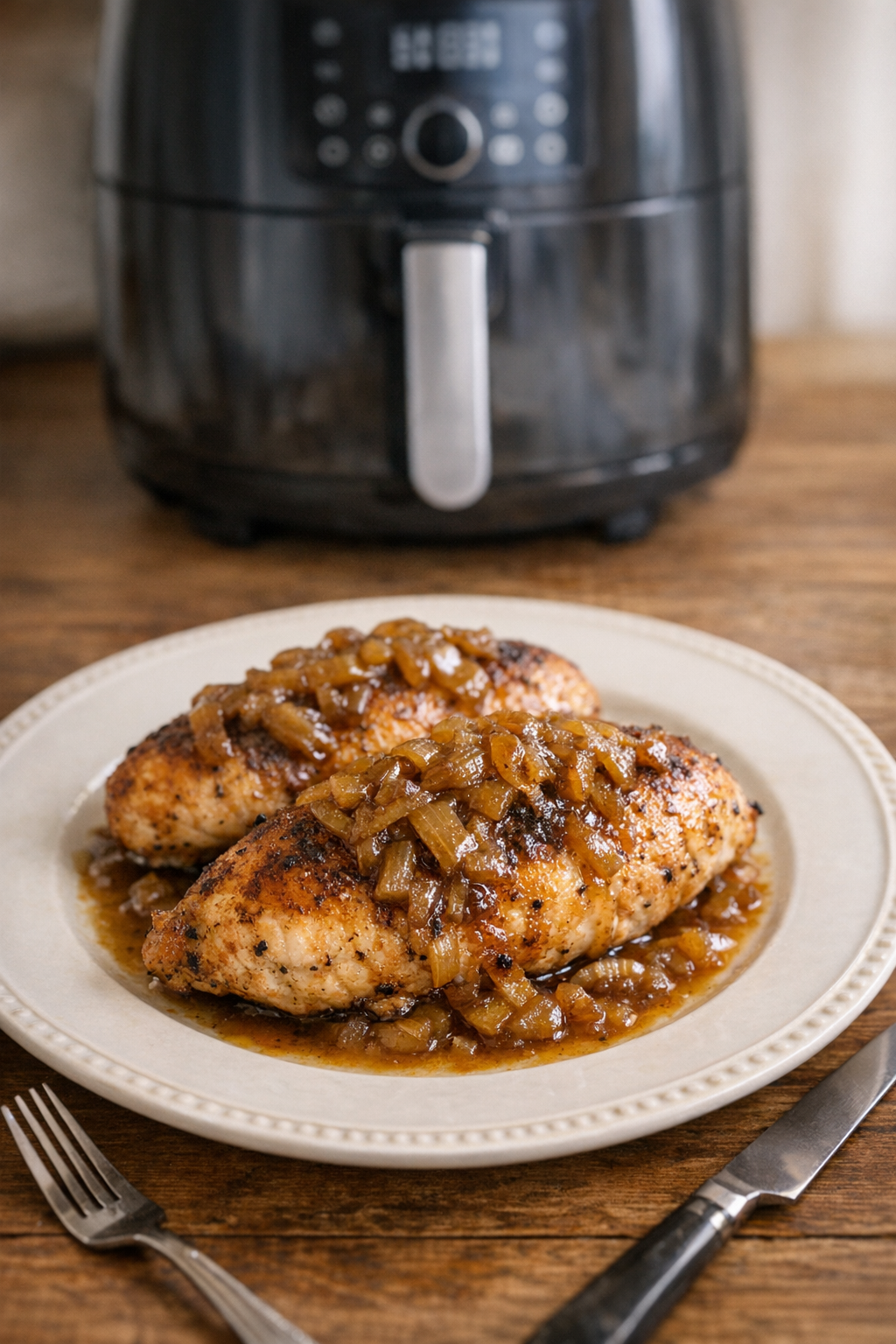 Air Fryer Chicken Breast with Caramelized Onion Sauce