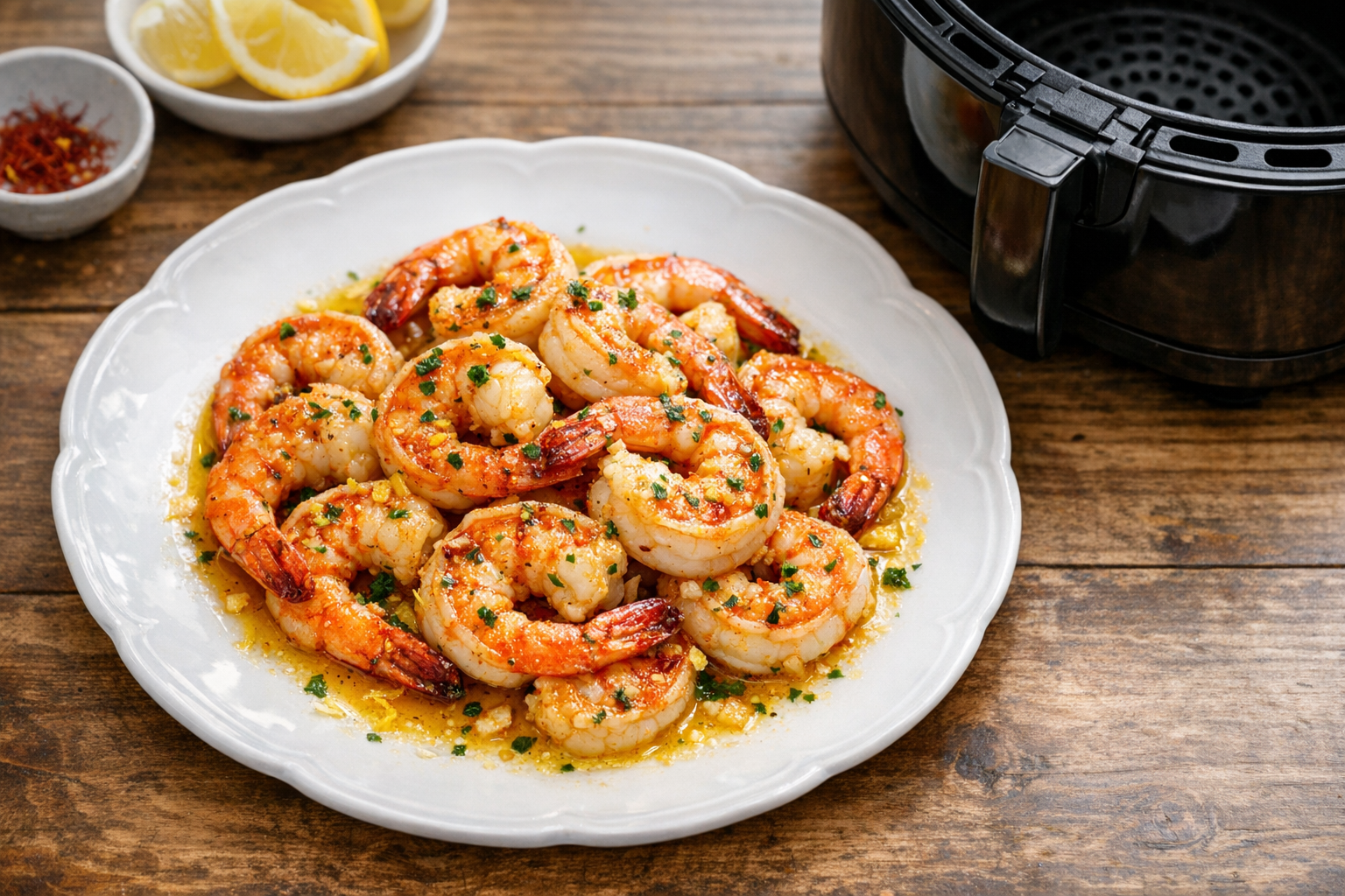 Air Fryer Shrimp with Saffron Garlic Butter