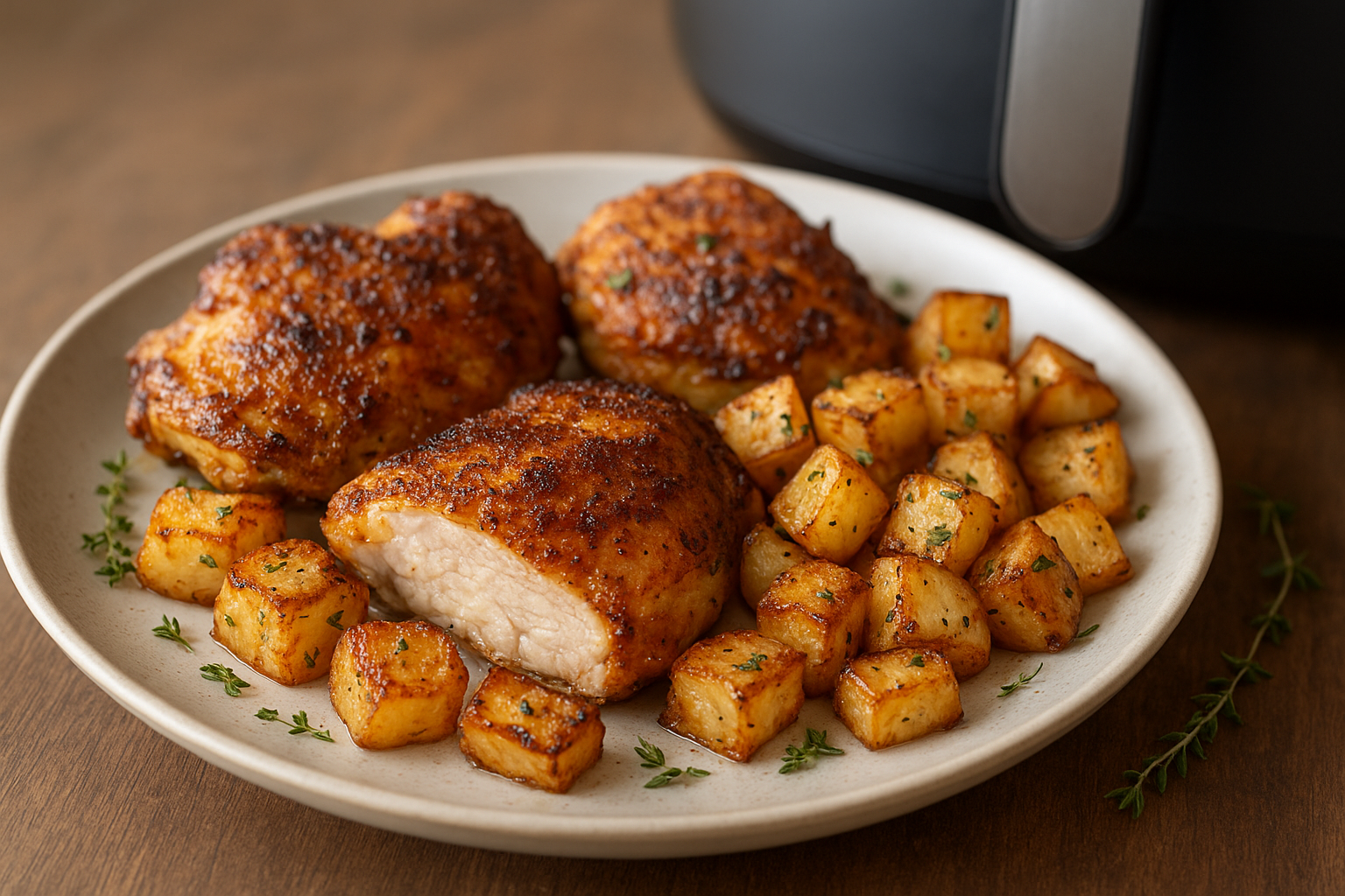 Air Fryer Chicken Thighs with Turnips & Thyme