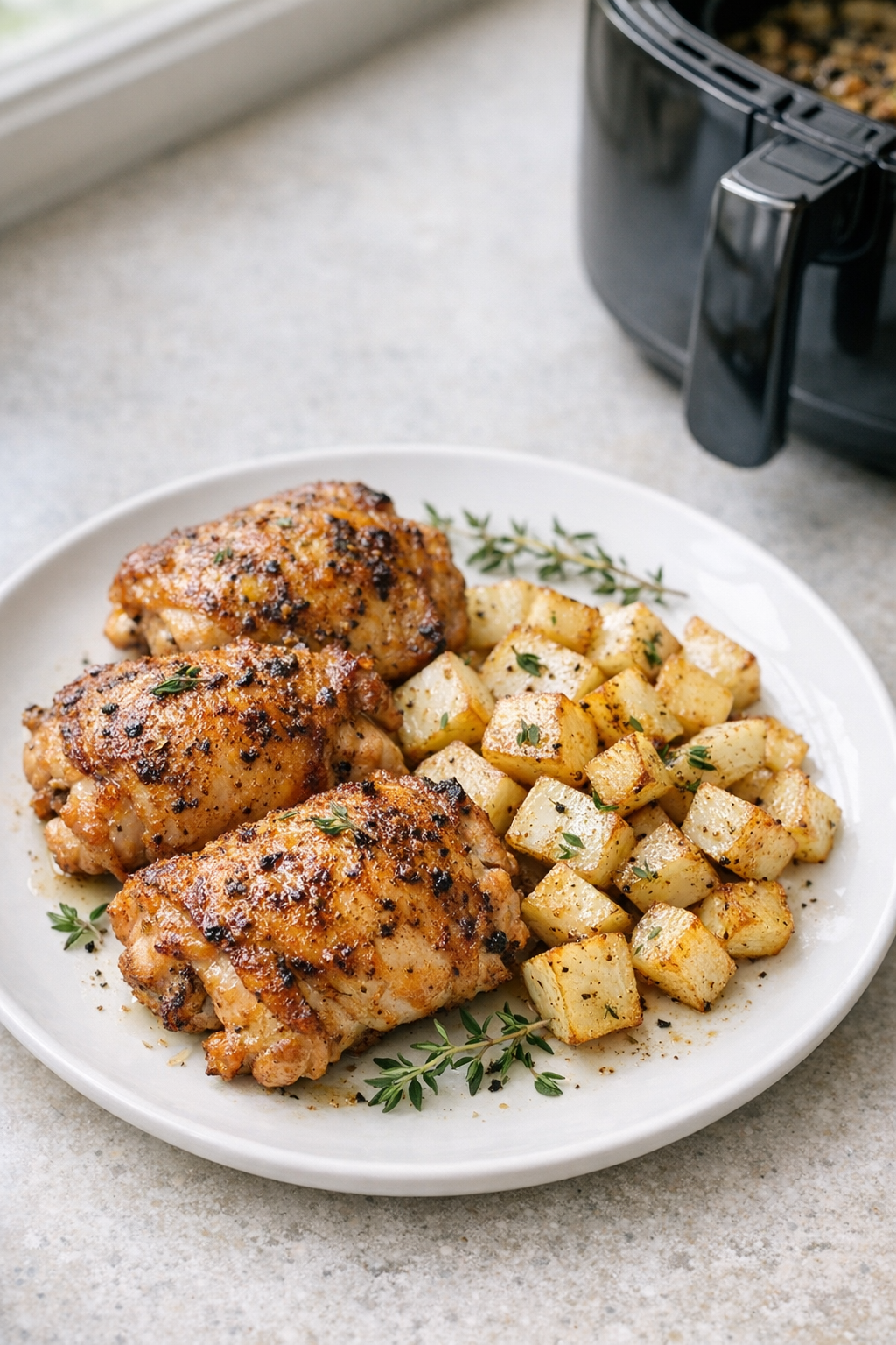 Air Fryer Chicken Thighs with Turnips & Thyme