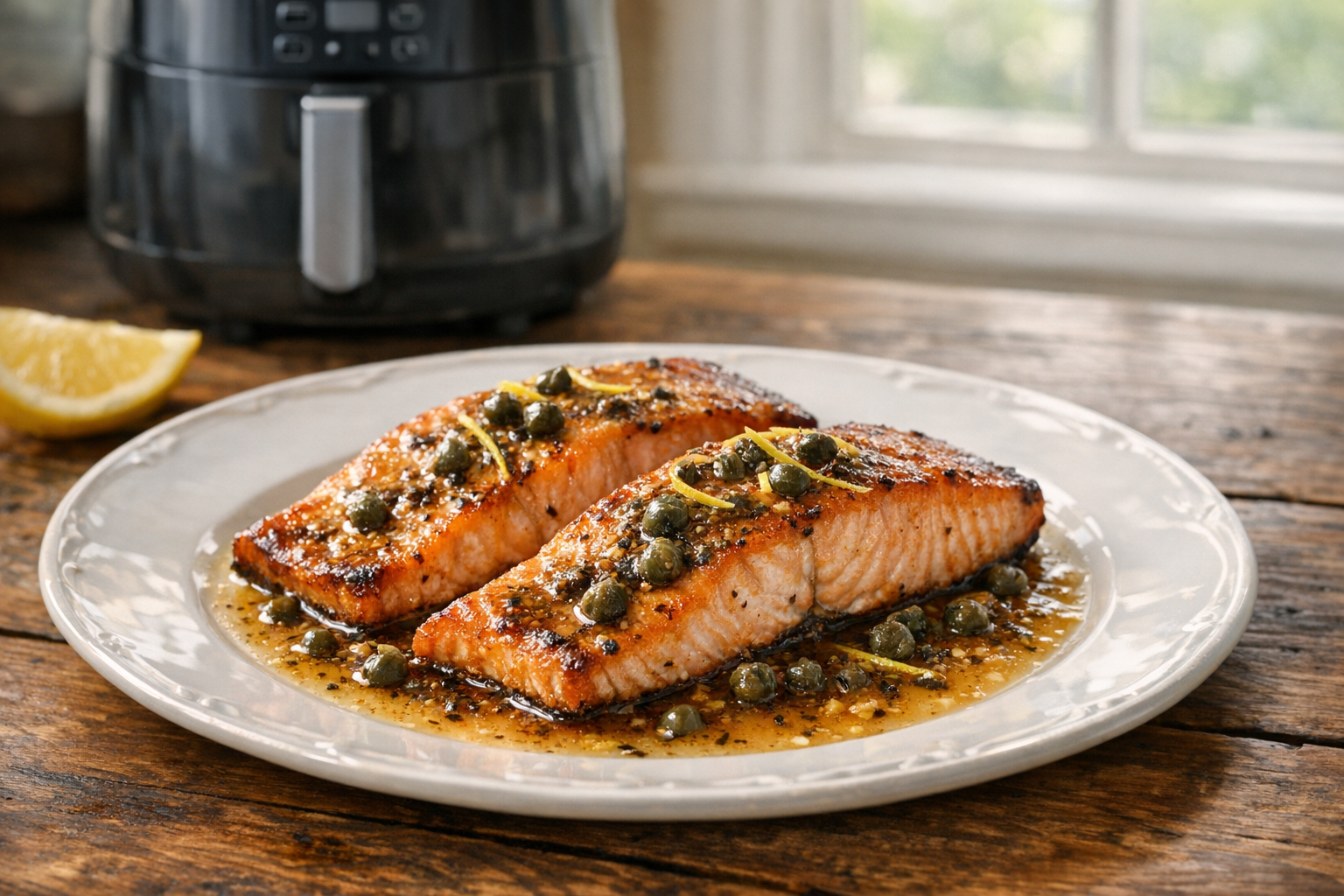 Air Fryer Salmon with Brown Butter and Capers