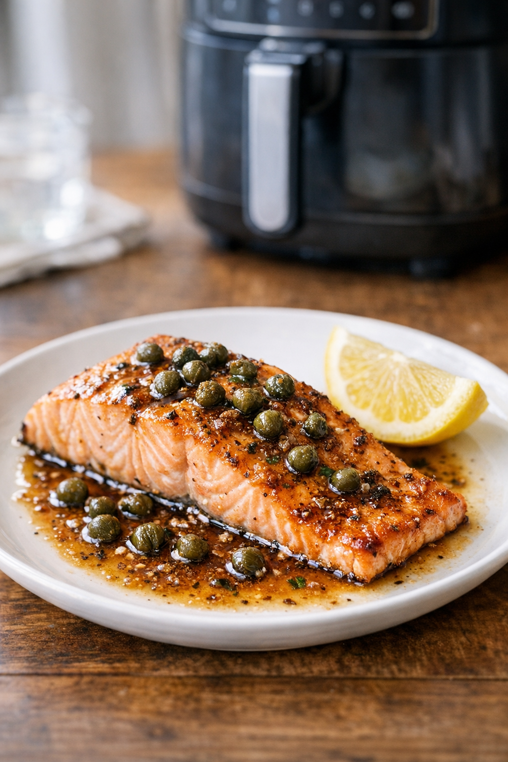 Air Fryer Salmon with Brown Butter and Capers