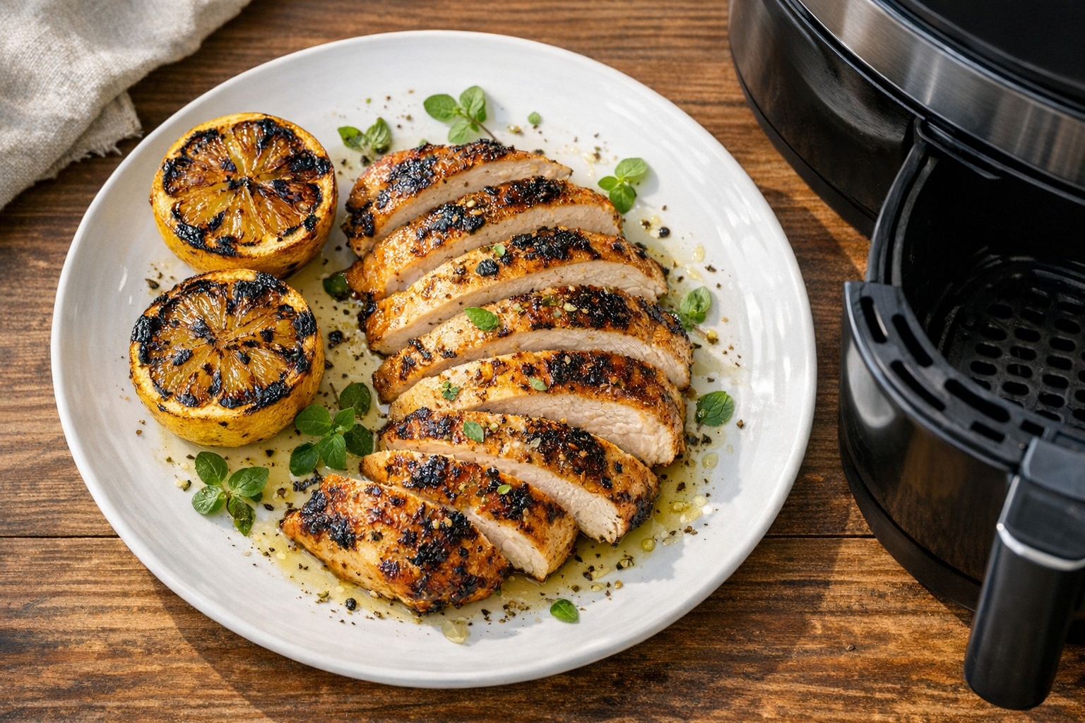 Air Fryer Chicken Breast with Charred Lemon & Oregano